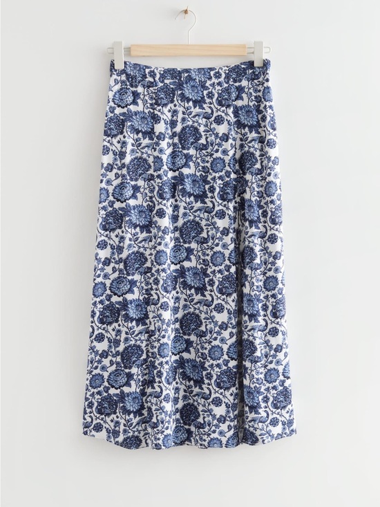 & Other Stories Dresses & Skirts - & Other Stories Blue and White Floral Midi Skirt